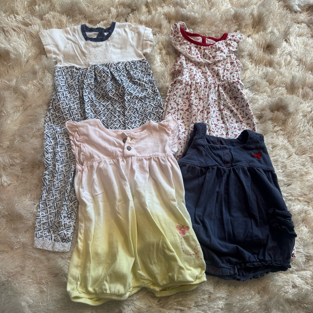 Organic Cotton Burt’s Bees Summer Spring Girl Romper Bundle - 18 mo